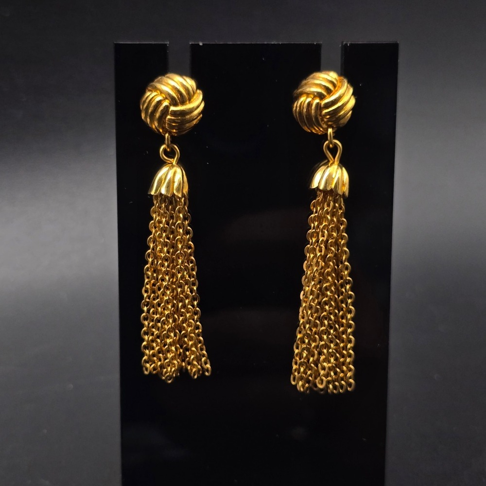 Avon 1988 Golden Tassel Earrings Gold Tone Knot Chain Vintage Jewelry